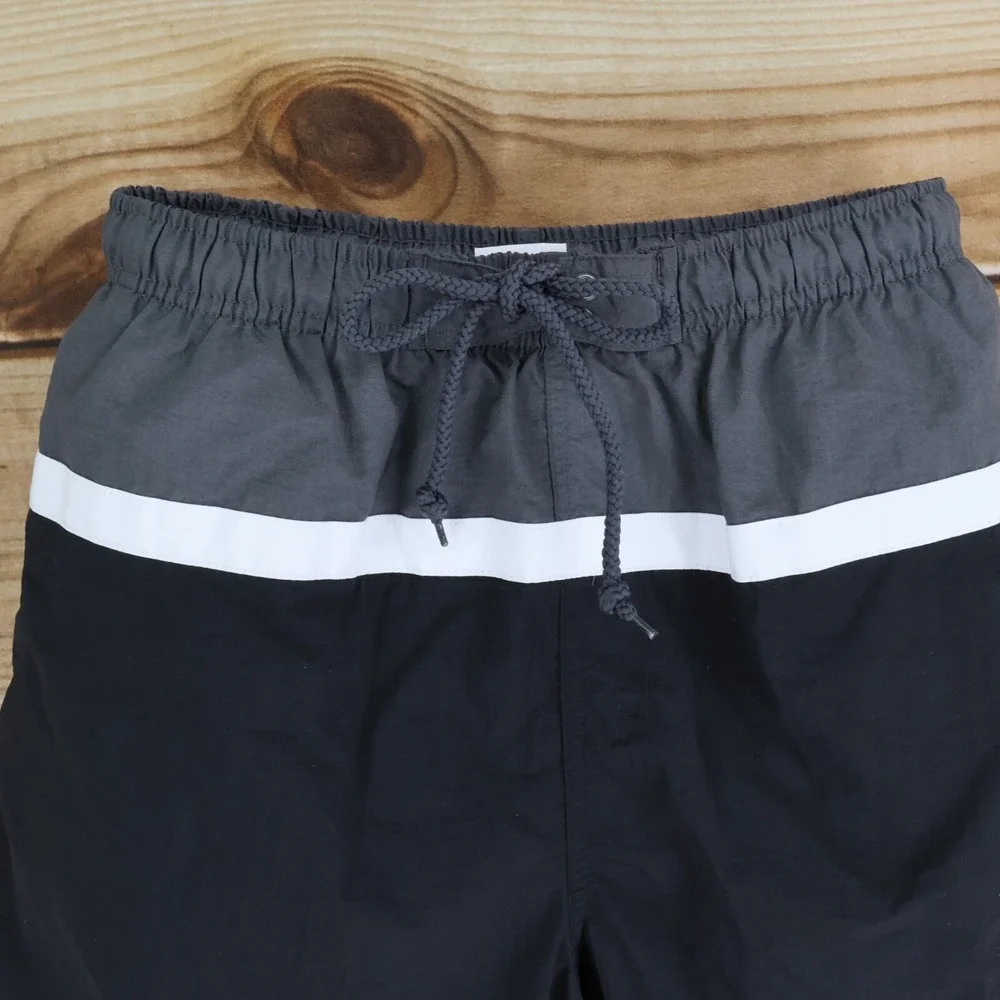 Islander Swim Trunks w/Liner Boys Sz M Black Colorblock Stretch Waist Drawstring